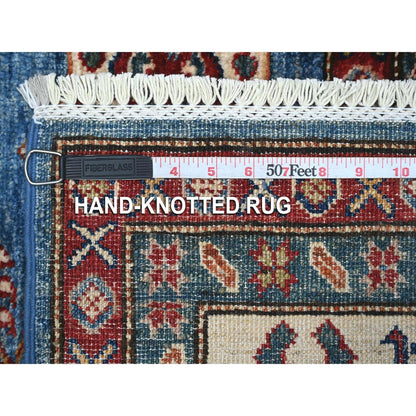6'X6' Blue Hand Knotted Super Kazak Tribal Elements Square Oriental Rug