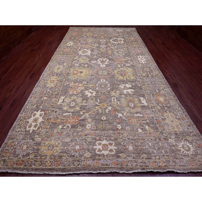 8'X15'7" Brown Pure Wool Afghan Angora Oushak Hand Knotted Runner Rug