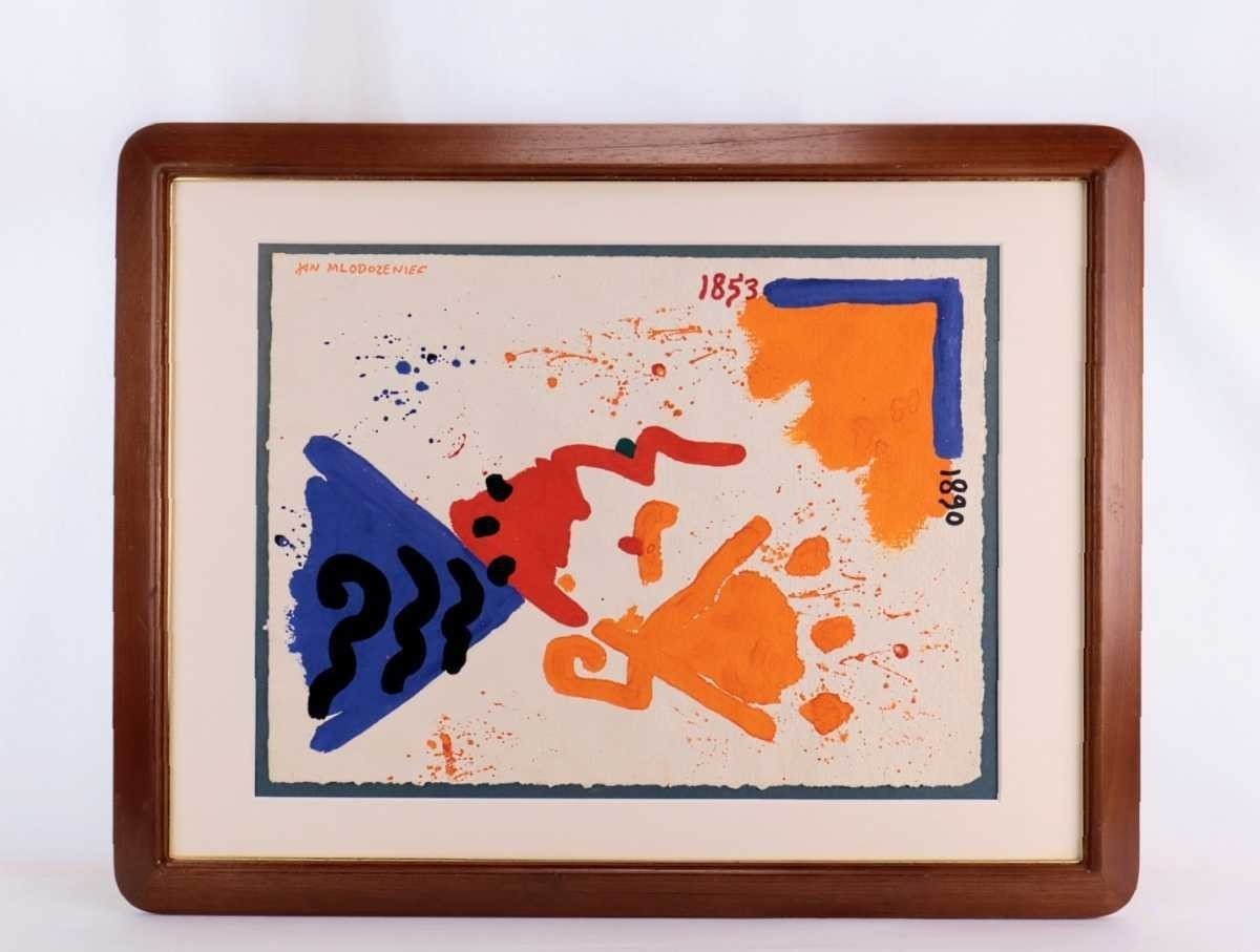 Jan Modoeniec Watercolor "Untitled" Polish Graphic Designer Art Signed Framed