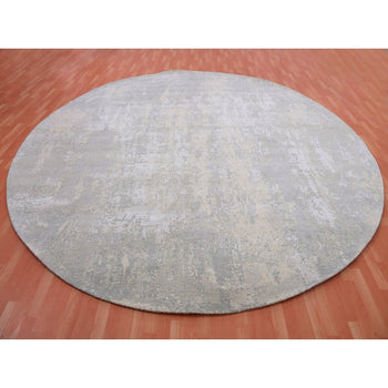 12'X12' Nimbus Gray Modern Abstract Hand Knotted Wool And Silk Round Rug