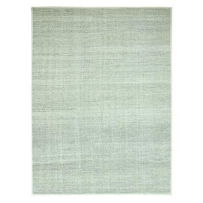 10'1"X13'9" Gray Wool Rug Distressed & Oxidized Grass Design Hand Knotted