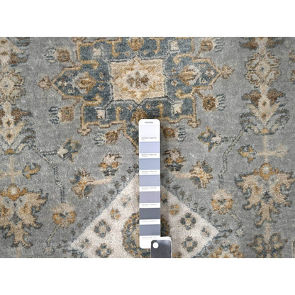 9'X9' Blue Gray Hand Knotted Karajeh Design Wool Round Oriental Rug