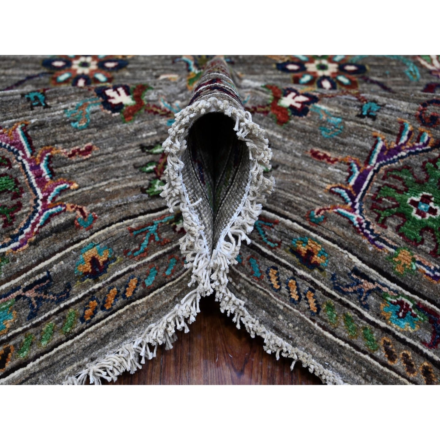 8'1"X11'2" Thunder Gray Wool Hand Knotted Sultani Pomegranate Design Rug