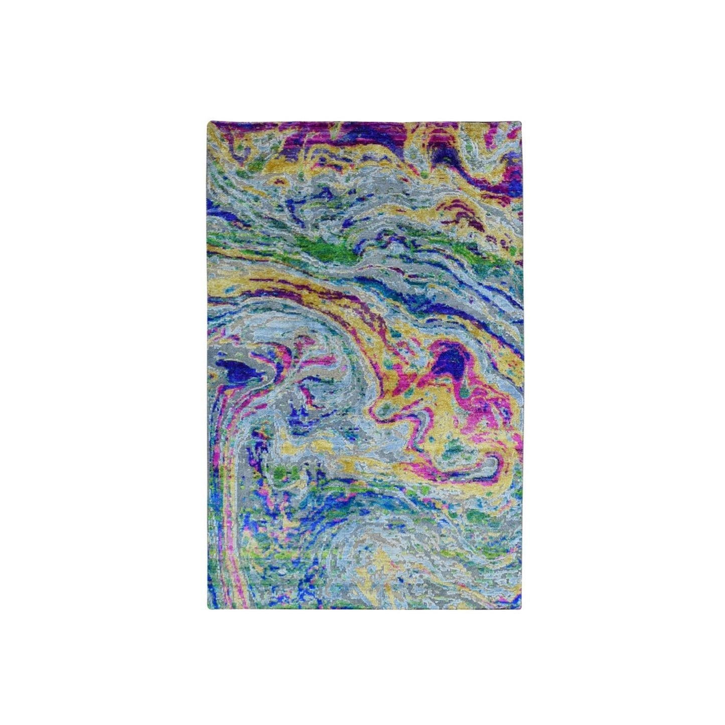 3'X5' Sari Silk With Text Wool The Lava Design Hand Knotted Oriental Rug