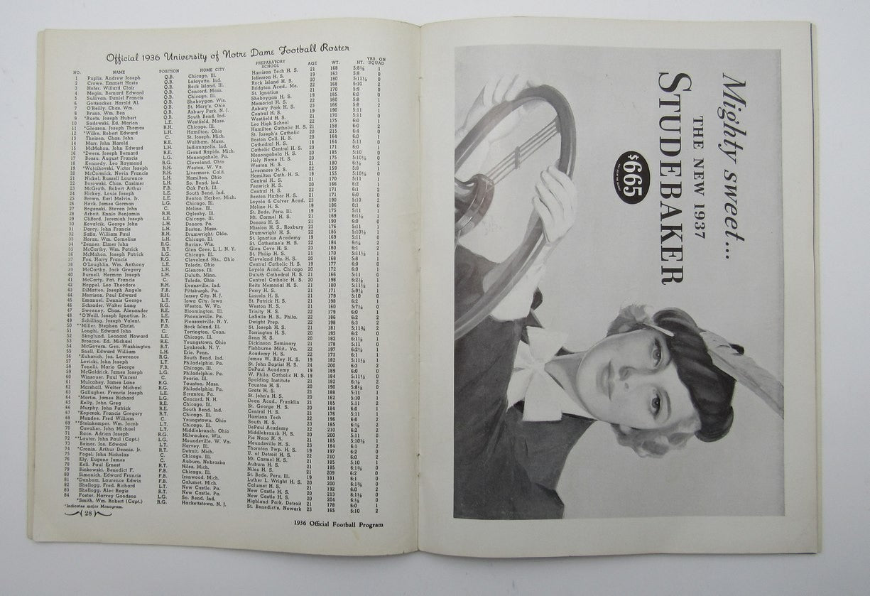 Nov. 21, 1936 North Western Vs. Notre Dame Ncaa