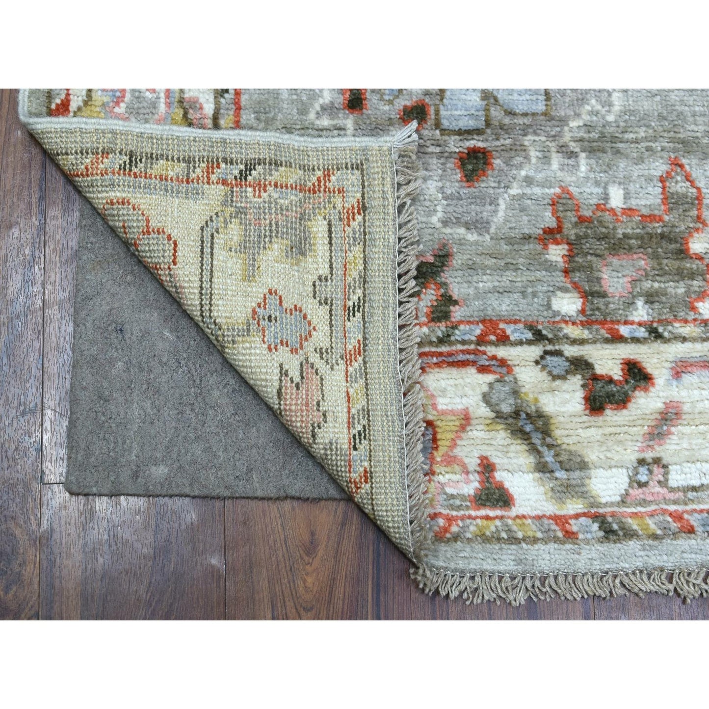 2'7"X9'8" Hand Knotted Gray Afghan Angora Oushak Pure Wool Oriental Rug
