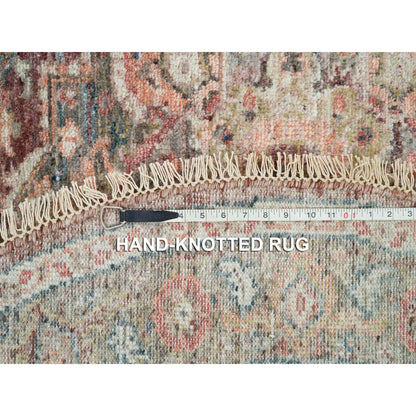 Rug 6'x6' Sangria Red Hand Knotted Pure Wool Heris Revival Round Oriental