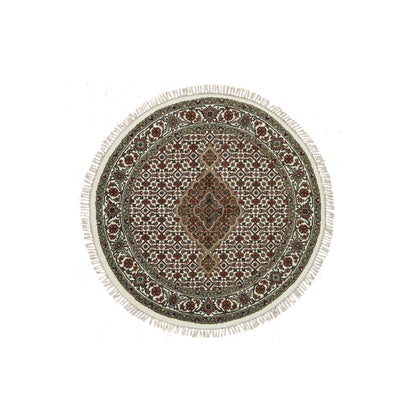3'4"X3'4" White Mahi 175 Kpsi Wool Hand Knotted Round Rug