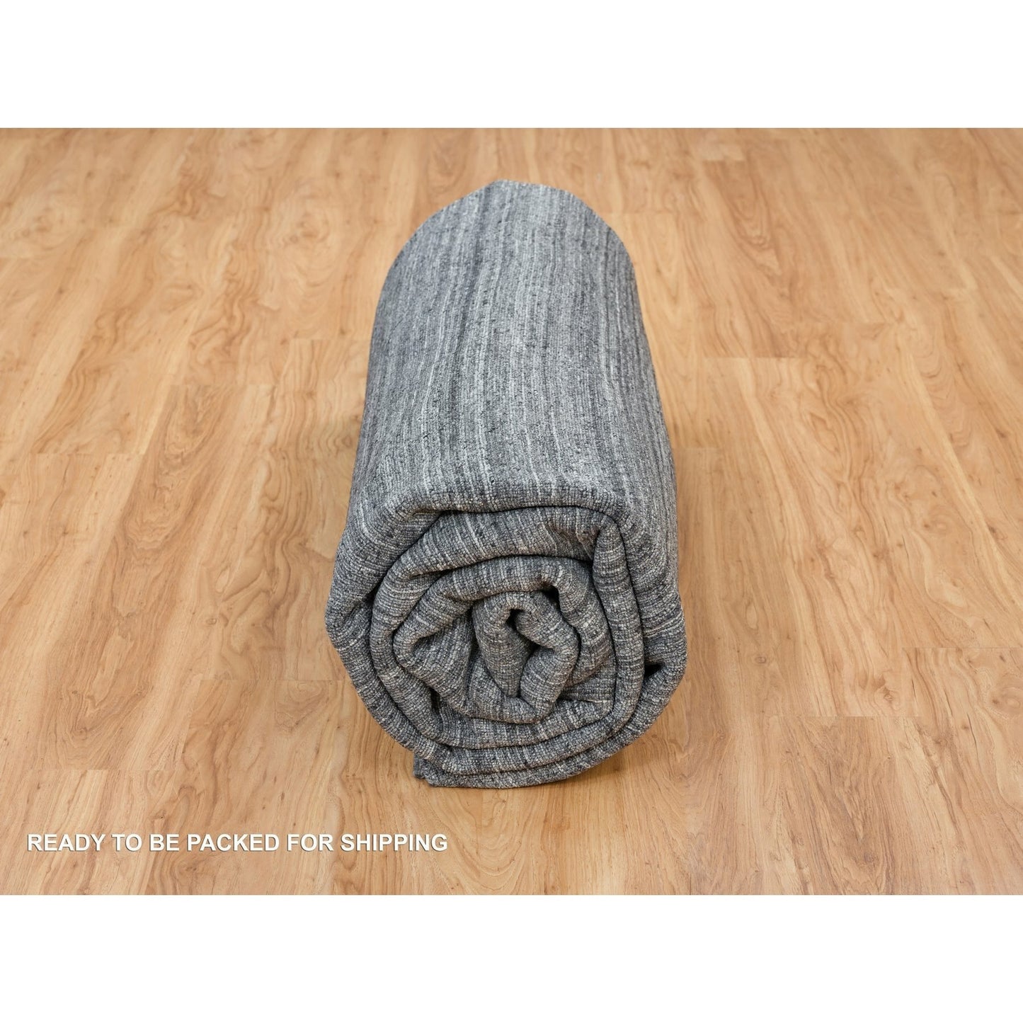 12'X12' Gray Modern Striae Design Natural Wool Hand Loomed Square Rug