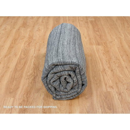 12'X12' Gray Modern Striae Design Natural Wool Hand Loomed Square Rug