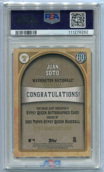 Juan Soto 2021 Topps Gypsy Queen Autographed Card #Gqa-Js Psa Graded 9 Auto 10