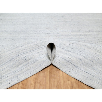12'2"X17'10" Gray Modern Striae Design Wool Hand Loomed Oversized Rug