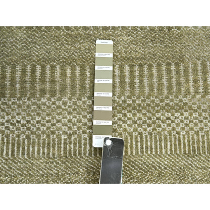 2'5"X13'6" Gray Modern Grass Design Hand Knotted Wool And Silk Runner Rug