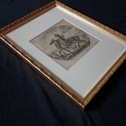 Stefano Della Bella Original Etching 1640 Coloured Man On Horseback Paris Coa