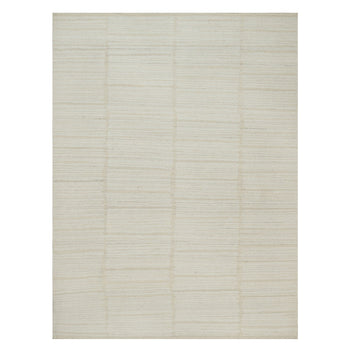 9'X12' Ivory Flat Weave With Pile Undyed Natural Wool Hand Woven Rug
