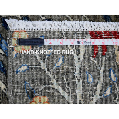 4'X16'4" Dim Gray Afghan Birds Design Hand Knotted Soft Wool Runner Rug
