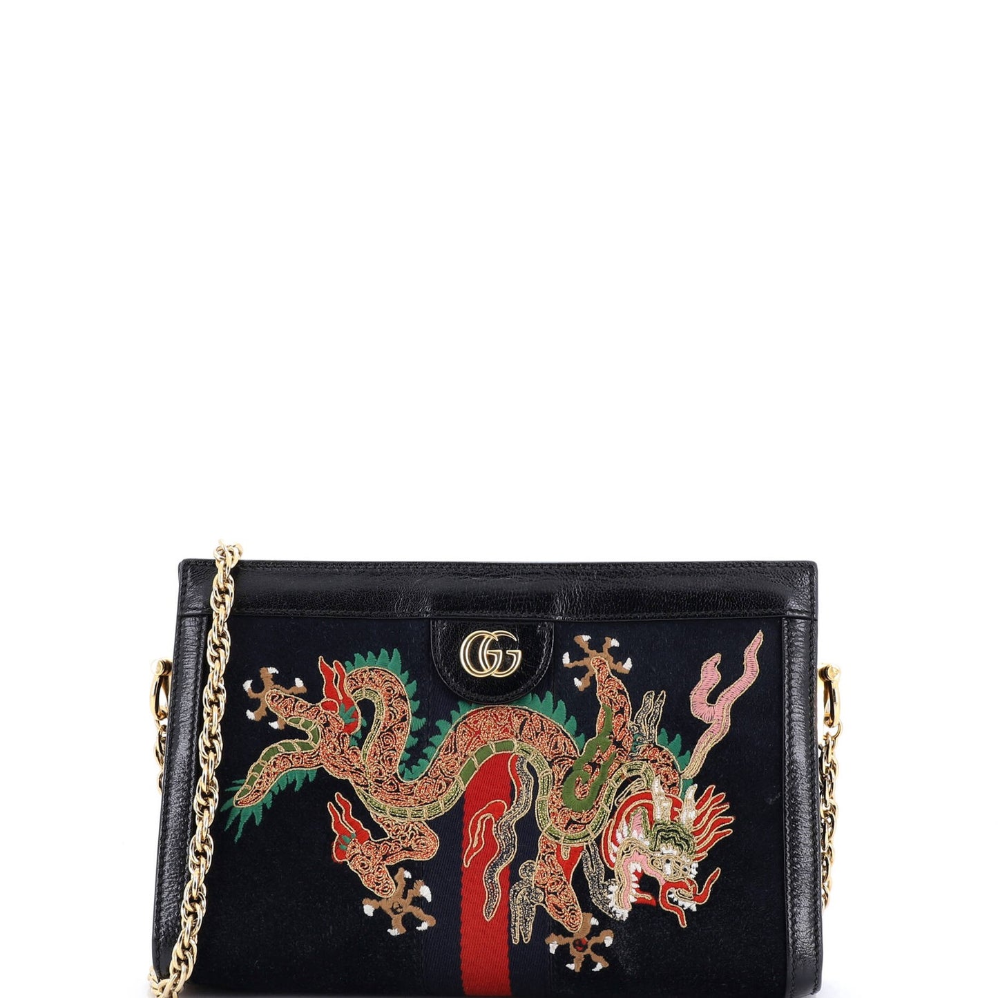 Gucci Ophidia Chain Shoulder Bag Embroidered Suede Small