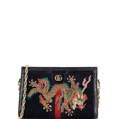 Gucci Ophidia Chain Shoulder Bag Embroidered Suede Small