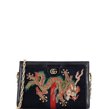 Gucci Ophidia Chain Shoulder Bag Embroidered Suede Small