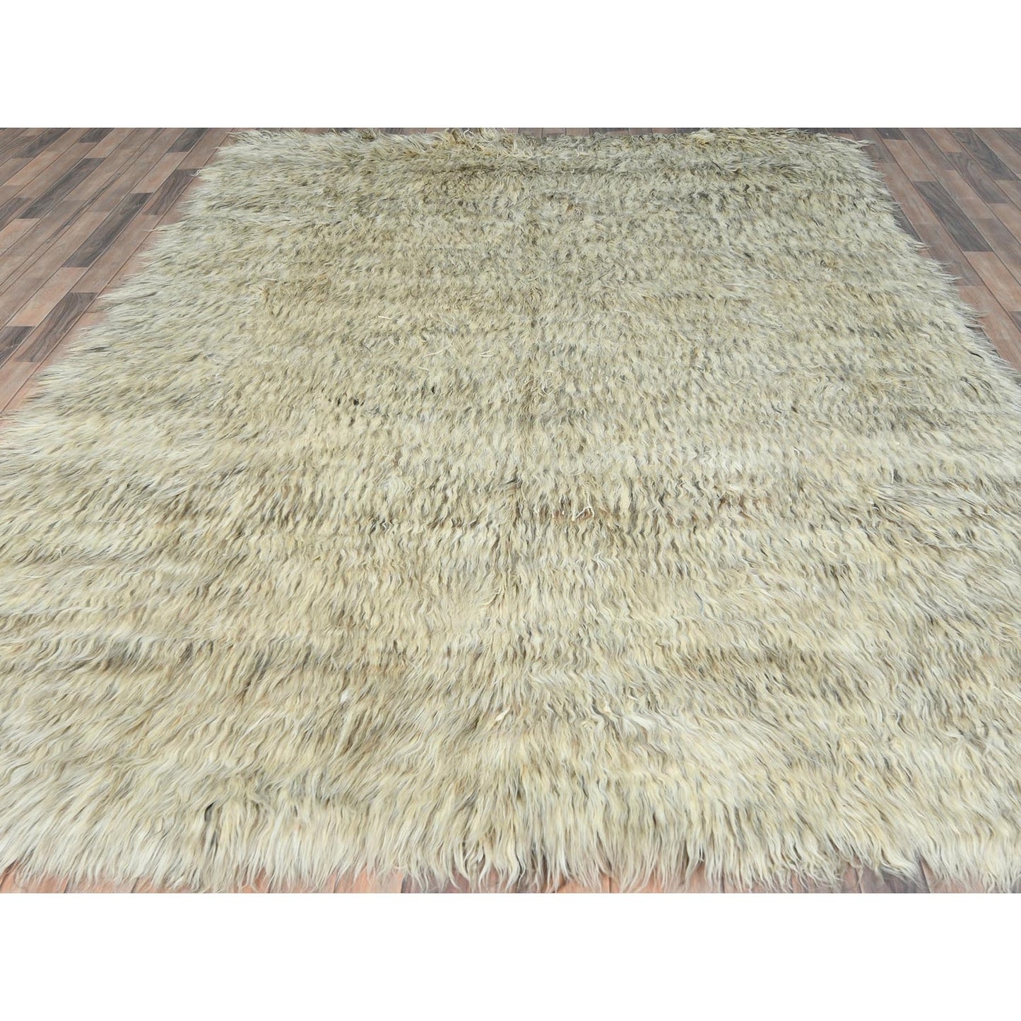 7'7"X9'10" Gray Undyed Natural Wool Hand Knotted Shaggy Moroccan Rug