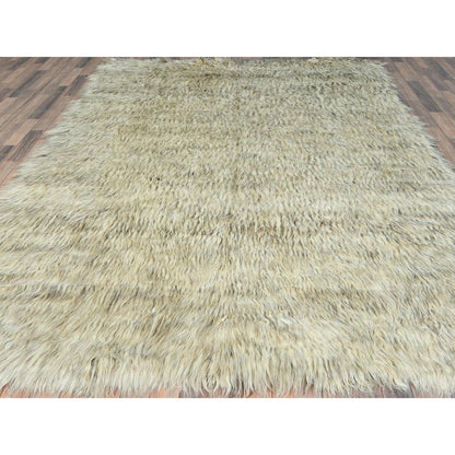 7'7"X9'10" Gray Undyed Natural Wool Hand Knotted Shaggy Moroccan Rug