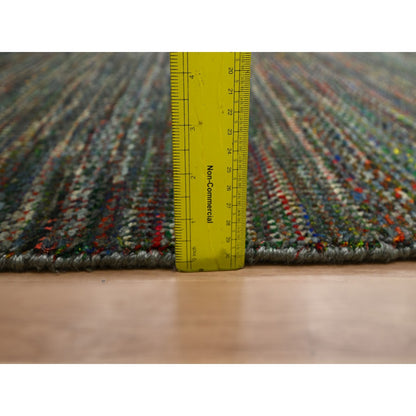 10'X14' Asphalt Black Modern Grass Design Wool And Silk Hand Knotted Rug