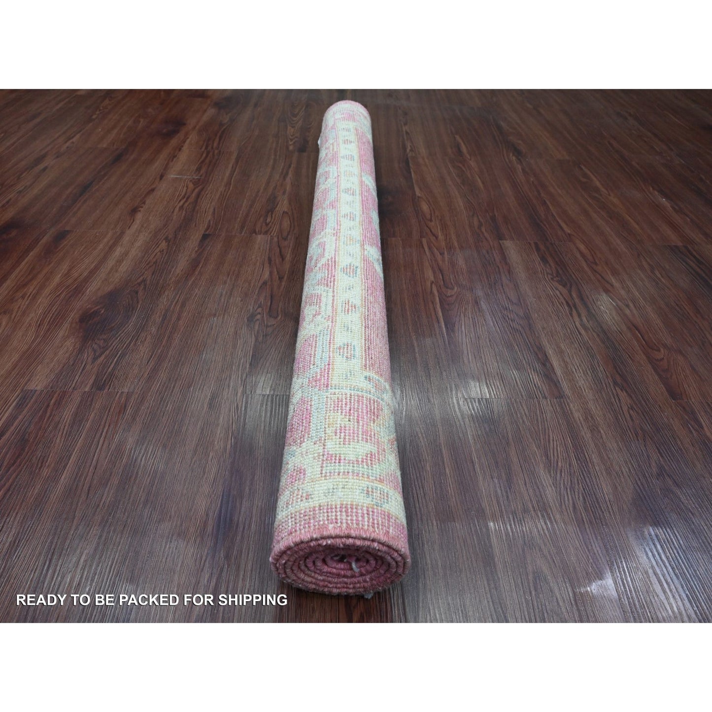 4'1"X6' Punch Pink Afghan Angora Oushak Leaf Design Hand Knotted Wool Rug