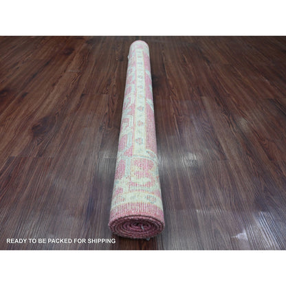 4'1"X6' Punch Pink Afghan Angora Oushak Leaf Design Hand Knotted Wool Rug