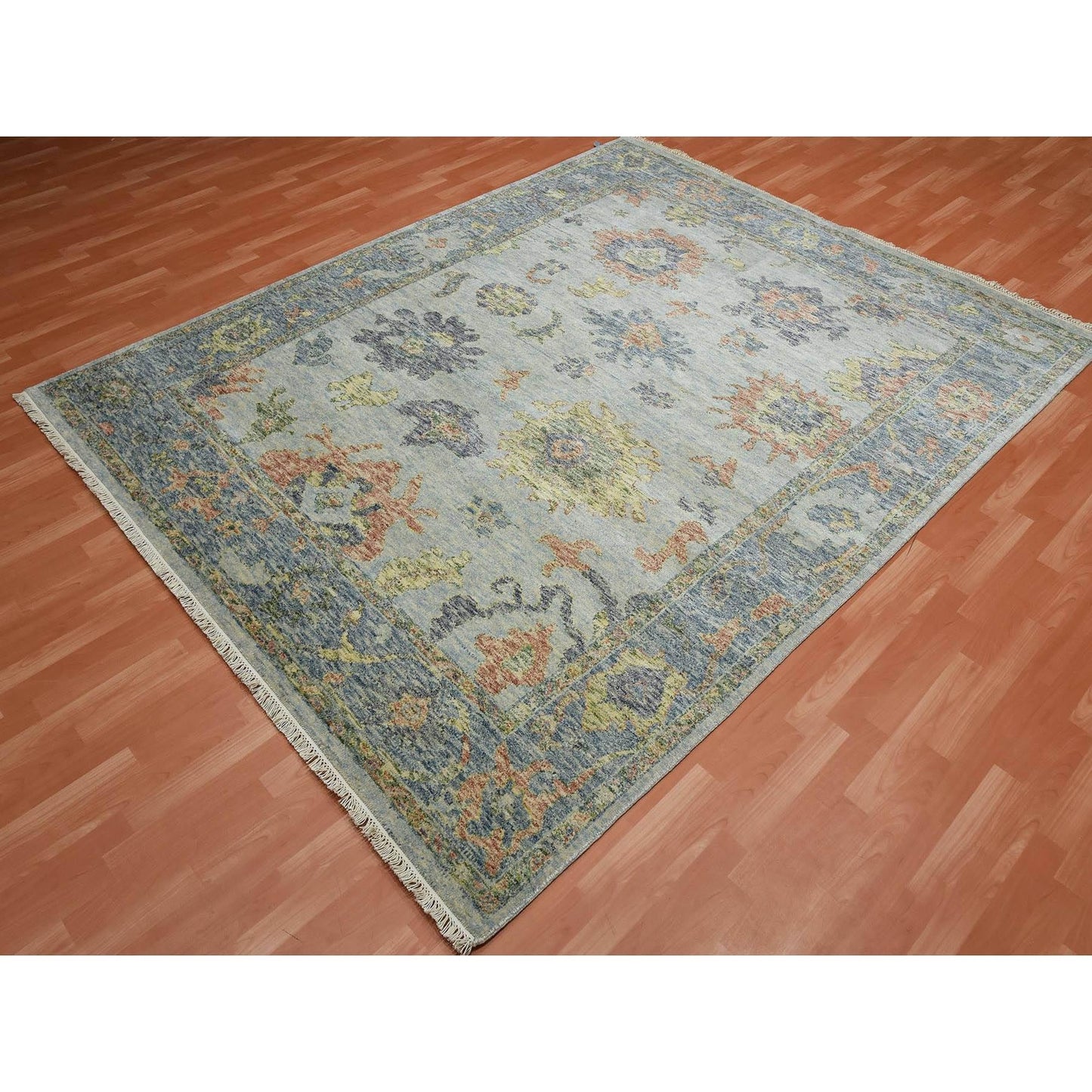 8'X10' Gray Soft Wool Hand Knotted Oushak Salt And Pepper Design Rug