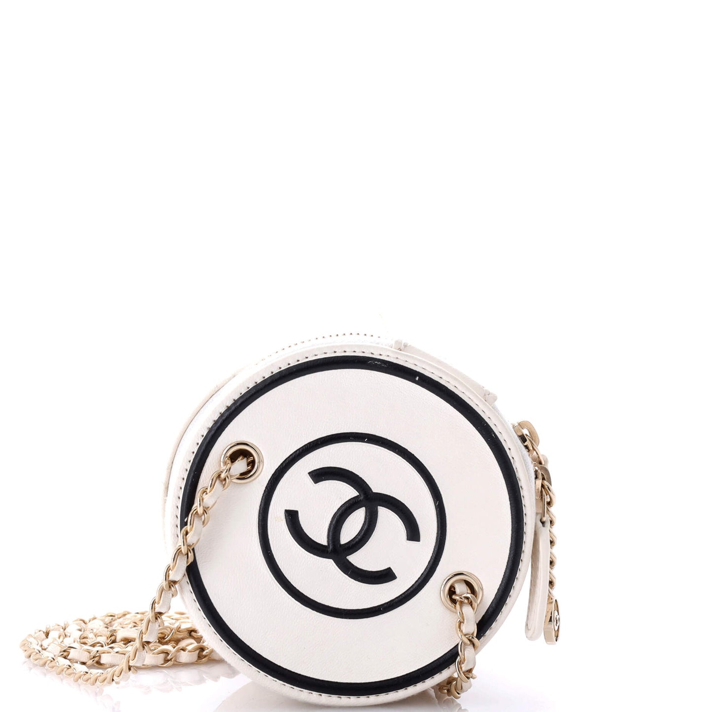 Chanel Cc Round Vanity Case With Chain Quilted Lambskin Mini