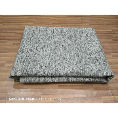 Rug 7'10"x10' Gray Intricate Geometric Design Wool and Silk Hand Knotted