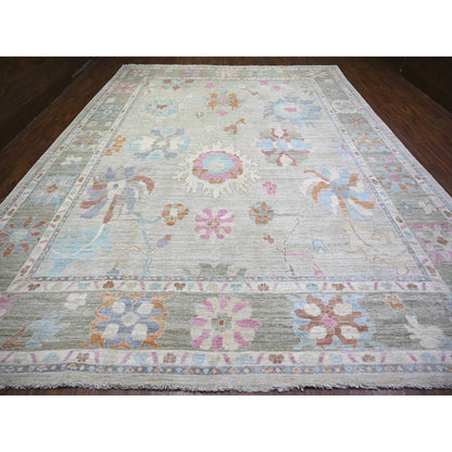 11'10"X15'5" Gray, Wool, Hand Knotted Afghan Angora Oushak, Oversized Rug