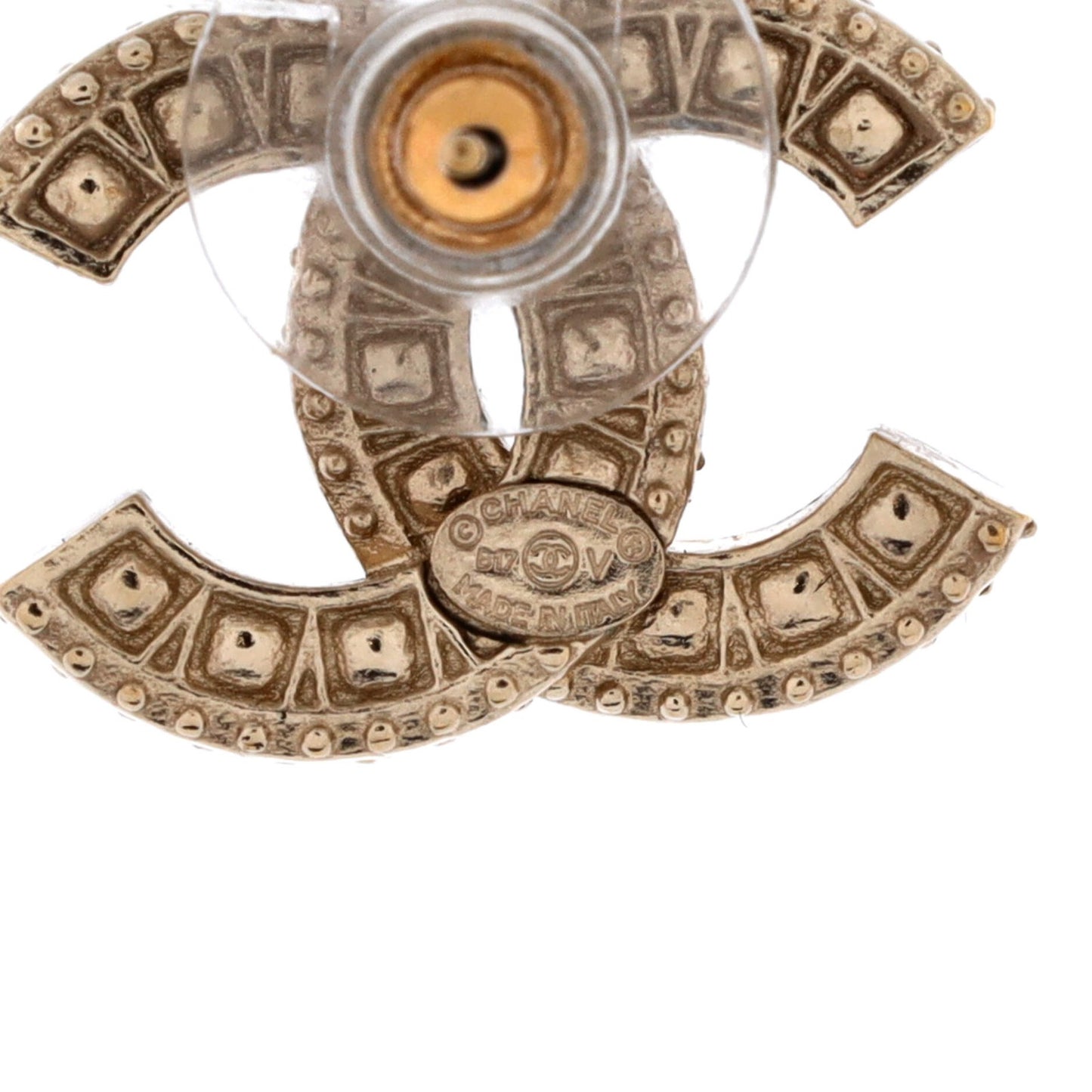 Chanel Cc Stud Earrings Metal With Crystals