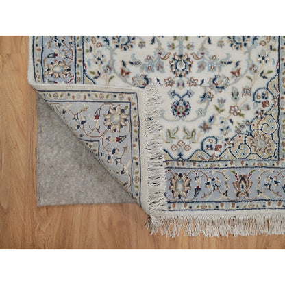 2'10"X14'6" Ivory Nain Flower Design Wool & Silk Hand Knotted Runner Rug