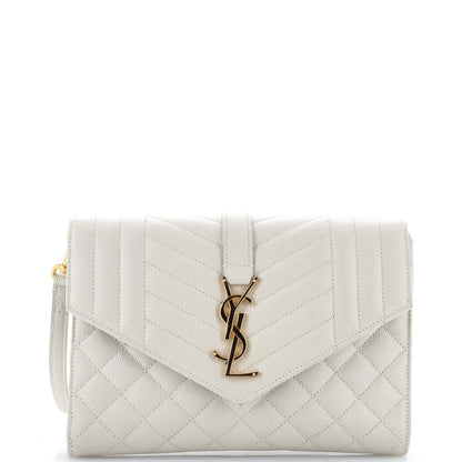 Saint Laurent Classic Monogram Envelope Wristlet Clutch Mixed Matelasse Leather