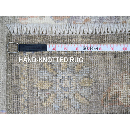3'X19'10" Green Hand Knotted Angora Oushak Leaf Design Wool Runner Rug