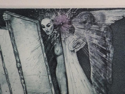 Karel Demel Original Etching Print "Exlibris For N.H" 1996 Signed Czech Art