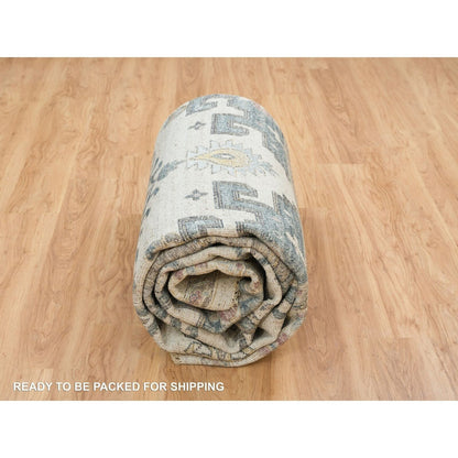 10'X14' Ivory Hand Knotted Reimagined Viss Design 100% Wool Oriental Rug