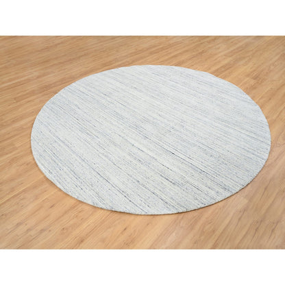7'10"X7'10" Ivory Wool Hand Loomed Plain Modern Striae Design Round Rug