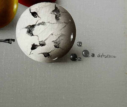 Alain Geneau Still Life with Fruits Oil Painting French Hyperrealism Framed