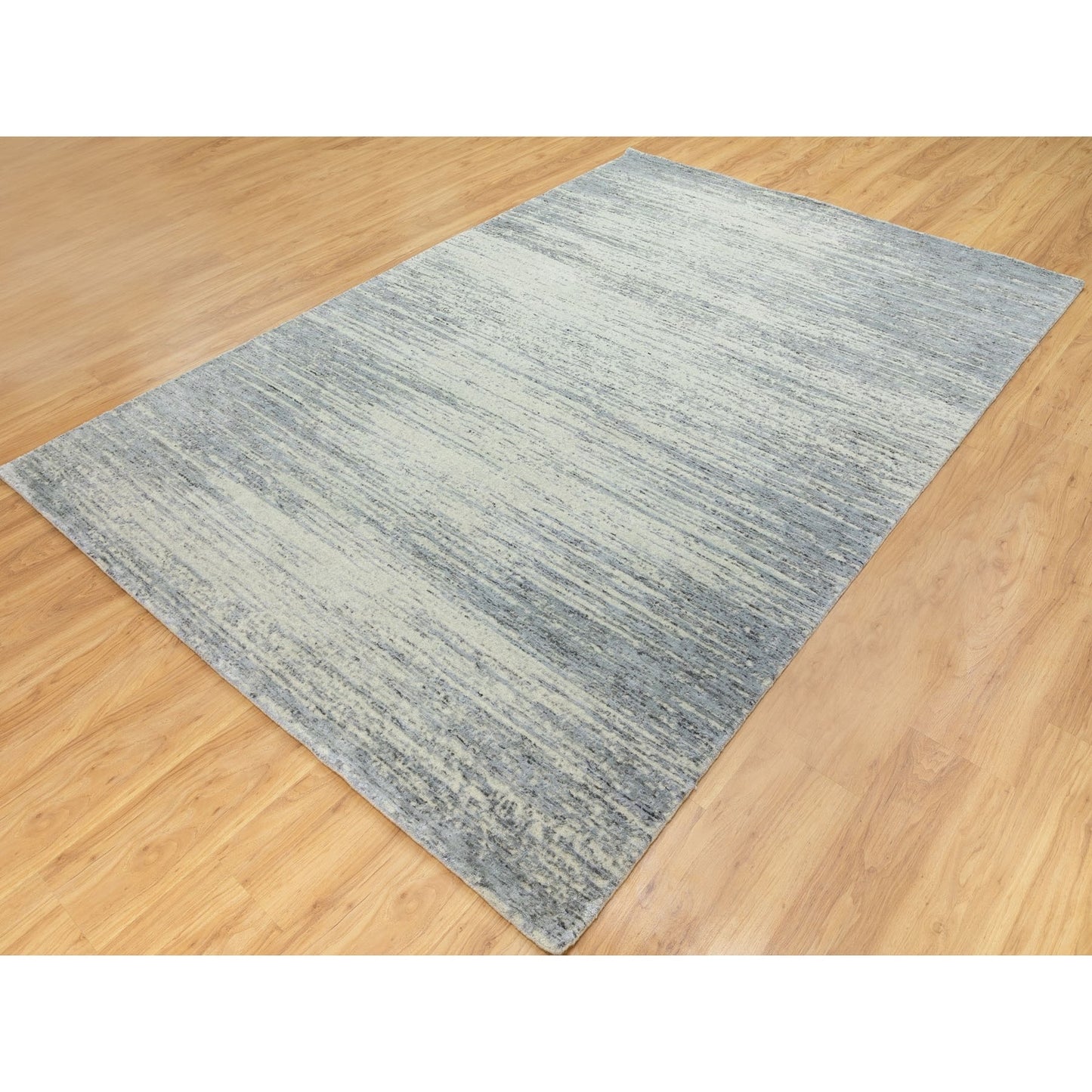 6'1"X9' Light Gray Jacquard Hand Loomed Modern Natural Wool Oriental Rug