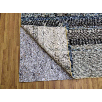 9'X12'1" Gray Geometric Opened Up Plaid Design Wool Hand Knotted Rug