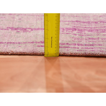 2'6"X6'4" Pink Wool Hand Knotted Vertical Ombre Design Runner Rug