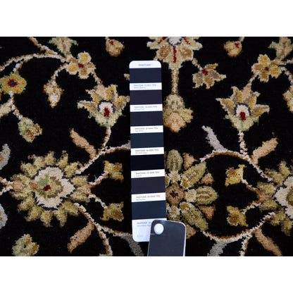 3'1"X12'2" Caviar Black Rajasthan Hand Knotted Wool Silk Runner Rug
