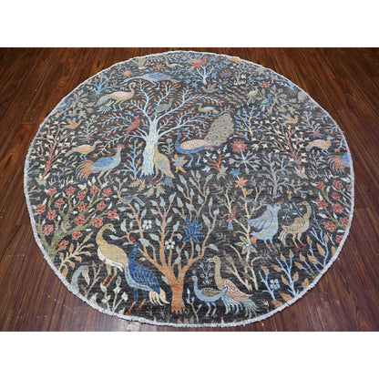 8'X8' Gauntlet Gray Wool Afghan Hand Knotted Peshawar Oriental Round Rug