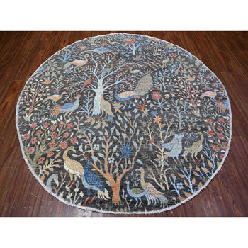 8'X8' Gauntlet Gray Wool Afghan Hand Knotted Peshawar Oriental Round Rug