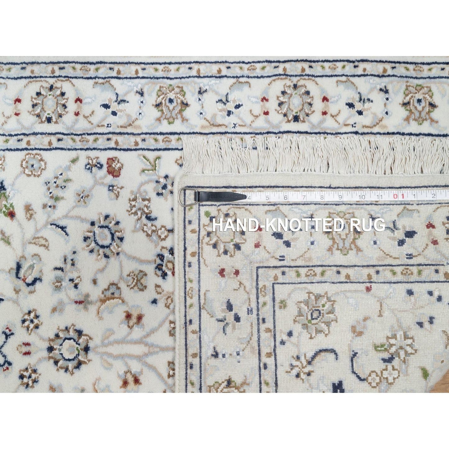 2'7"x12'2" White 250 KPSI Wool and Silk Nain Hand Knotted Runner Rug