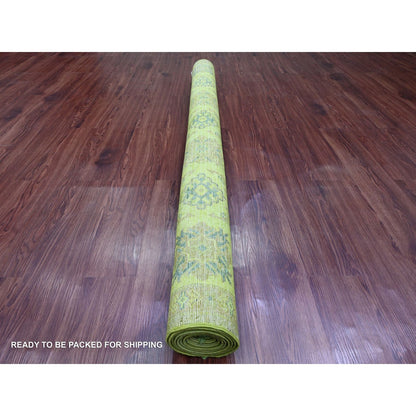 6'X8'2" Green Overdyed Kazak Geometric Design Hand Knotted Pure Wool Rug