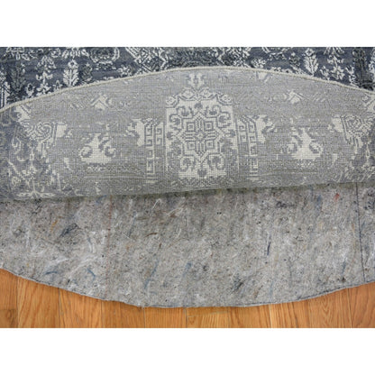 6'1"X6'1" Gray Wool And Pure Silk Jewellery Design Hand Knotted Round Rug