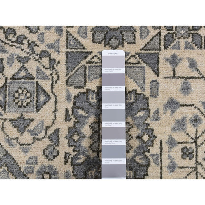 8'2"X10'5" Gray Ottoman Mamluk Design Hand Knotted Undyed Wool Rug